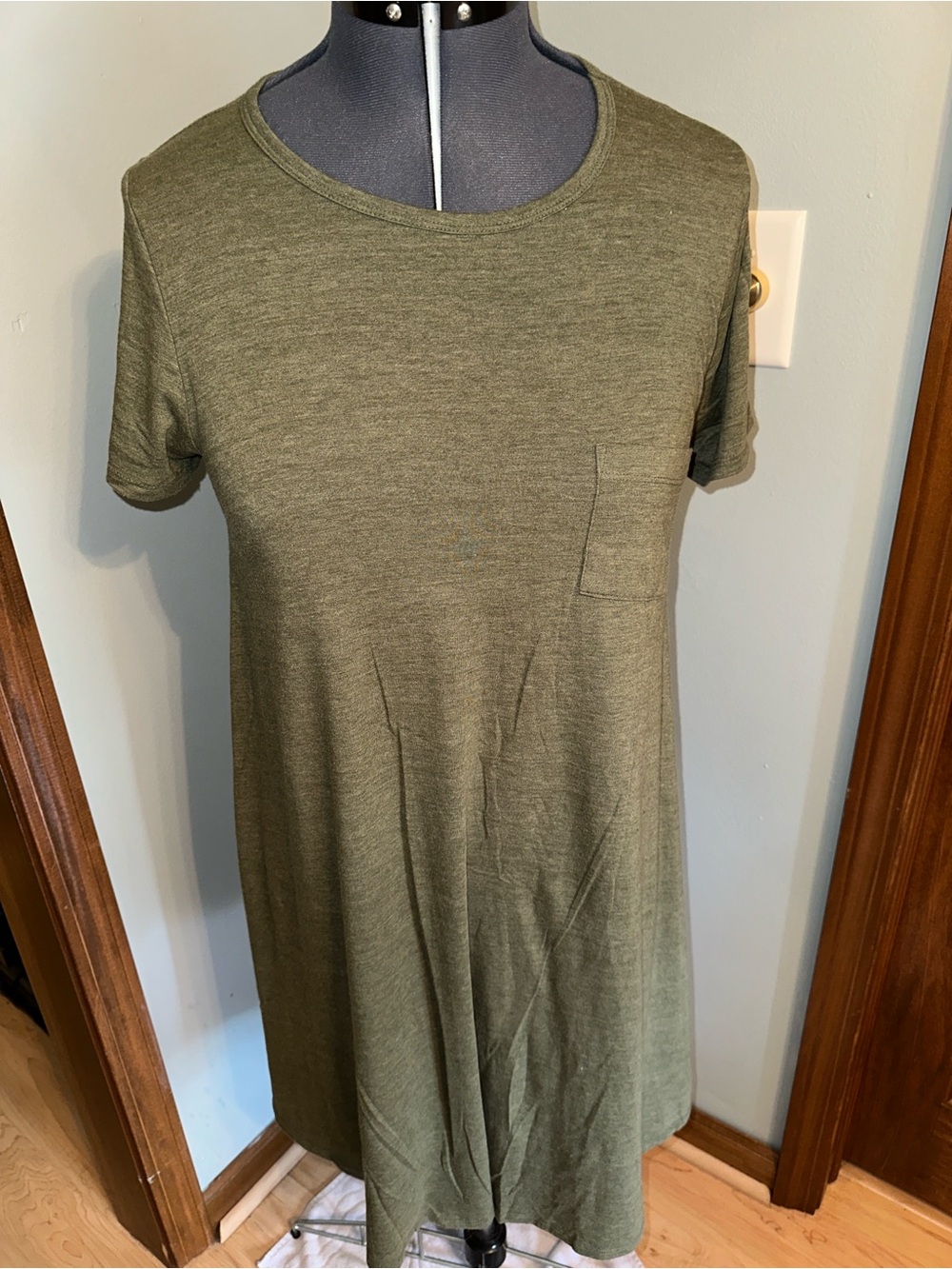 LuLaRoe Olive Green Carly Short Sleeve Pocket Dress